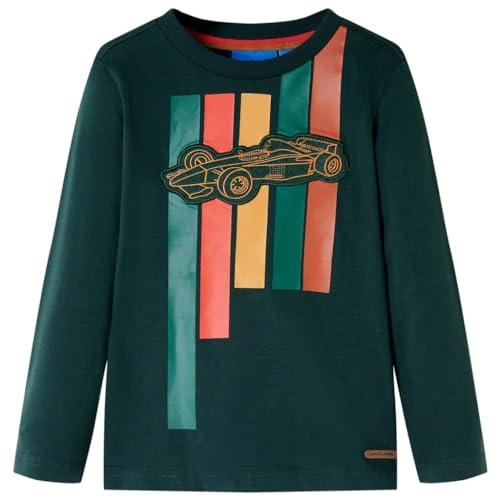 Camiseta Infantil Manga Larga Estampado Coche Carreras Ropa Verde Oscuro 116