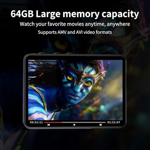 Image of 64GB MP3 Player with Bluetooth5.3, 2.4-Inch HD Full Touch Screen, Portable Lossless Sound Music Player with HD Speaker, mp3 with FM Radio Recording e-Book, Record, Earphone Included