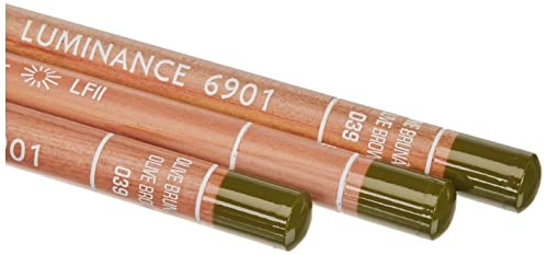 Image of Caran D'ache Luminance 6901.039 Colour Pencil Artist Colouring Pencils, Pack of 3, Colour: 039 Olive Brown