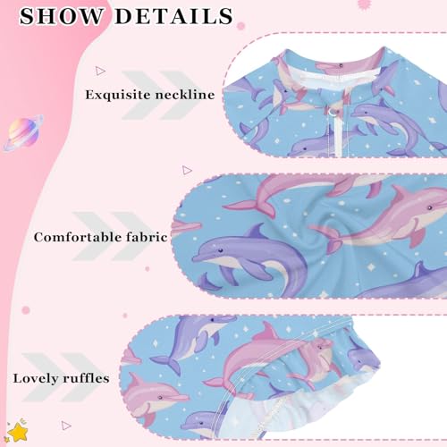 Girls One Piece Swimsuits Long Sleeve Bathing Suits Dolphin Sun Protection Swimwear 3-12 Years3