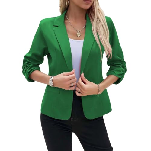 Blazer manches 3/4 à revers cranté et bouton unique pour femme