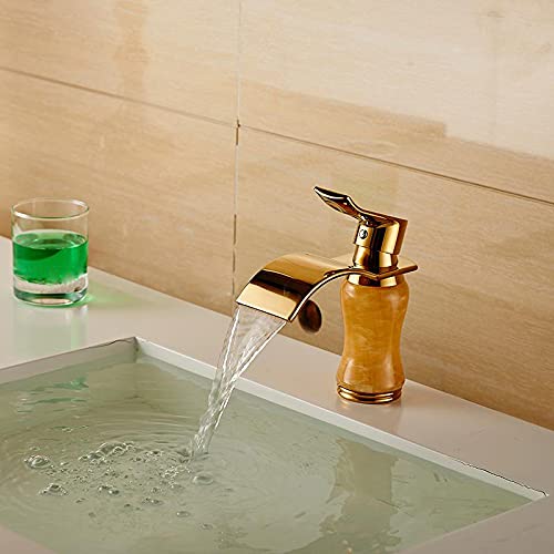 Robinet de lavabo en laiton et jade véritable pour salle de bain rétro