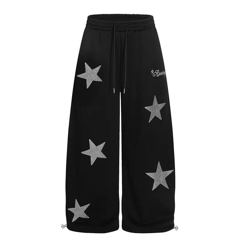 Pantalon de survêtement baggy à motif étoile pailletée et taille élastique confortable