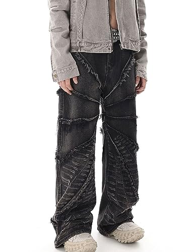 Mens Y2k Ripped Jeans Hip Hop Distressed Destroyed Pants Wide Leg Baggy Demin Joggers Streetwear2