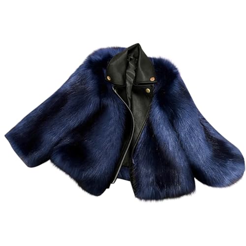 Toddler Girls Faux 𝗙𝘂r PU Leather Jacket Windproof Lapel Collar Zipper Outerwear Winter Warm Puffy Coat