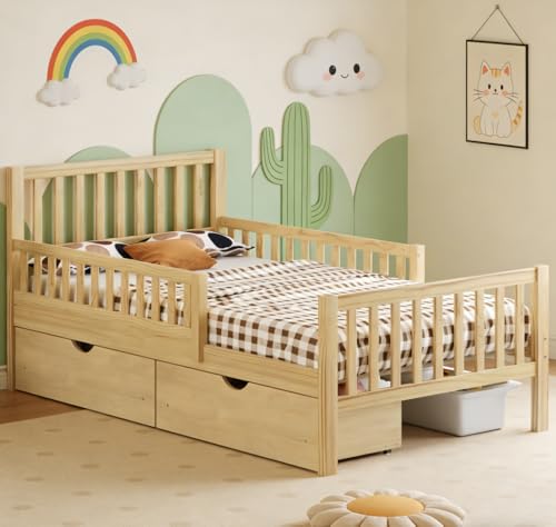 Bellemave Twin Bed Frames with Storage Drawers for Kids, Twin Bed with Rails, Twin beds Frame for Boys/Girls/Adults, Natural by Bellemave - Used condition - Image 2