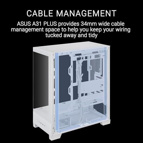 Boîtier ATX ASUS A31 Plus TG ARGB White (Cartes mères à connecteurs cachés, radiateurs de 360 mm et Cartes Graphiques de 380 mm, Quatre Ventilateurs ARGB préinstallés, Gestion des câbles soignée)
