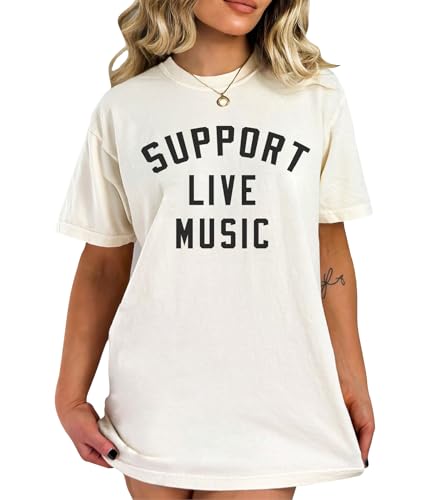 NACRE APPAREL Support Live Music Shirt Support Local Music Concert Festival Local Bands T-Shirt Casual Women Shirt -00570-28 Ivory, Medium