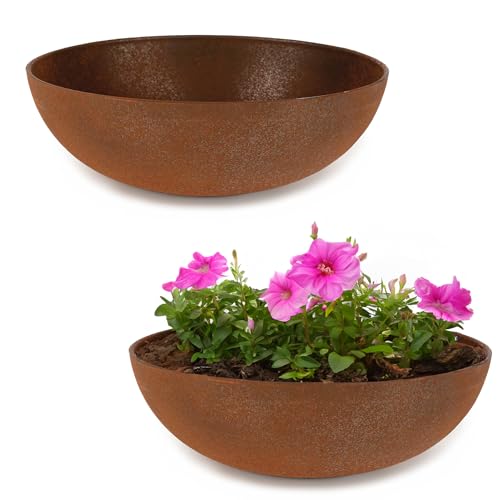 matches21 Pflanzschalen für draußen - 2 große Dekoschalen in Rost-Optik dunkel-grau als Blumentopf Pflanztopf - hohe Schalen in 37 cm für Garten, Balkon oder Friedhof als Grab-Schmuck