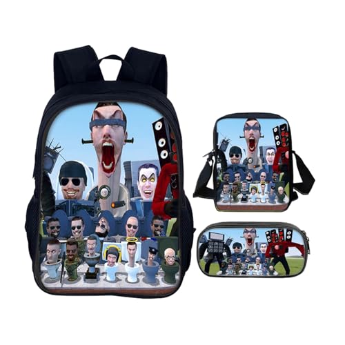 Europe and America Spring Anime Skibidi Toilet Backpack-Students School Bag Shoulder Bag Lunch Box Bag Pencil Case 3 Piece Set Schoolbag(40 * 30 * 12cm) (Color : F, Size : 40 * 30 * 12cm)