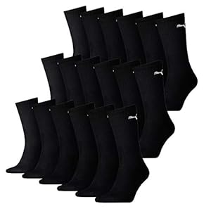 PUMA Unisex Crew Socks Socken Sportsocken MIT FROTTEESOHLE 18er Pack (Black, 43-46)
