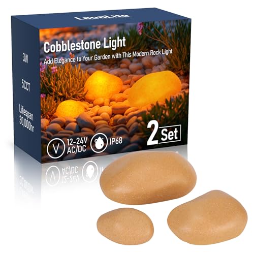 Image of LEONLITE 2 Set 5CCT Low Voltage Pebble Shape Lights Outdoor 6Pcs Yellow