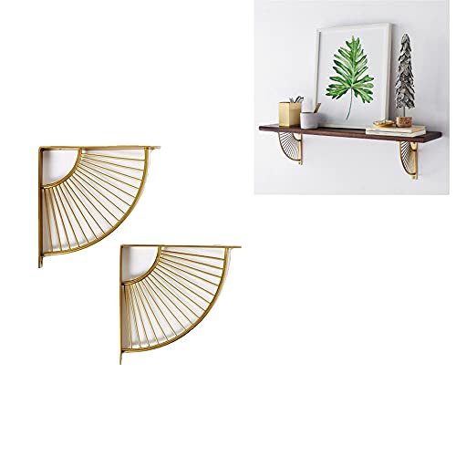 Suneven 2 Pack Metal Craft Brass Bracket Floating Shelves Shelf Brackets Rack Wall Hanging Decoration Sector Bracket Modern Iron Art Stand For Home Office Restaurant For Christmas Decor. #TOP16