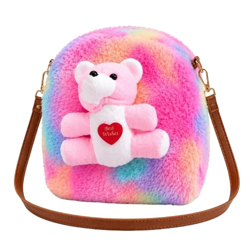 Soft Faux Fur Shoulder Bag for Girls | Cartoon Crossbody Sling Purse for Kids | Cute Travel, Party & Casual Fashion Handbag | Multicolor-image-27