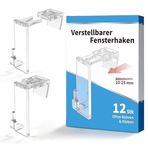 Ancable 12er Set Verstellbare Fensterhaken - Transparente Aufhänger mit Klemmbereich 10-25 mm für Lichterketten, Weihnachtsdeko - Ohne Bohren & Kleben