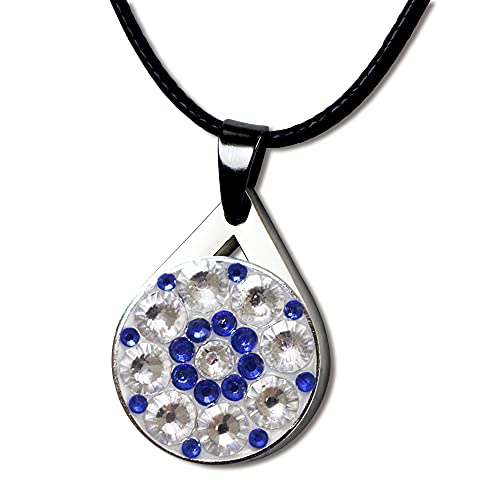Myartte Crystal Golf Balll Markers with Golf Necklace for Lady Golfer (Deep Blue)