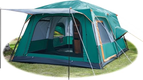 KinZon Tienda de Campaña para 10 Personas, Impermeable, Gran Tienda Familiar con 2 Habitaciones, 6 Grandes Ventanas de Malla, para Picnic, Camping (Verde, 6-8 Personas (380 x 260 x 200 cm))
