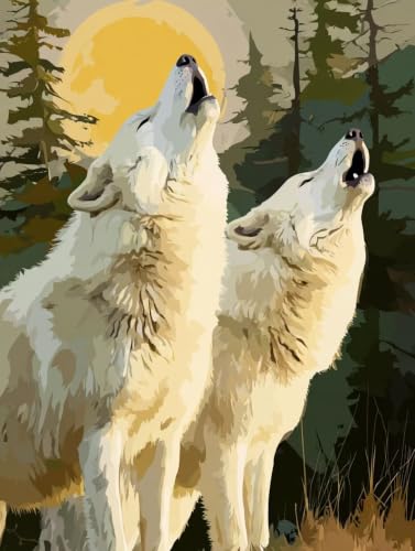 Cuadros para pintar por numeros bosque y lobo para decoracion salon modernos