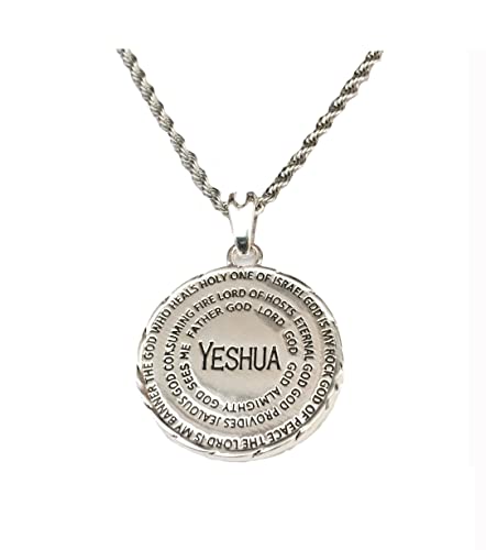 Hebrew & English Yeshua Silver Names of God Medallion Necklace - chain included