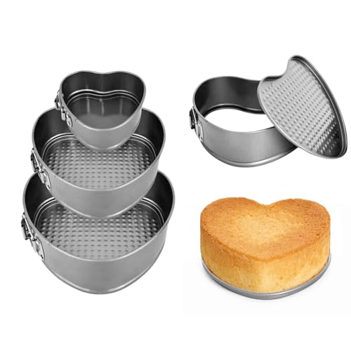 ECCOGREAT 4+7+9 Non-Stick Springform Cheesecake Pan Set with Leakproof Heart Cake Pan Removable Bottom and Quick Release Latch for Birthday Cake Molds (charcoal gray)