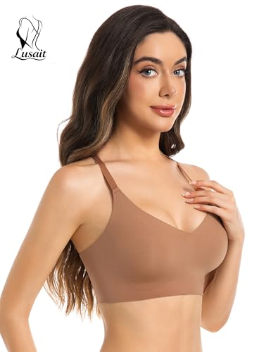 Image of Lusait Lace Bralettes for Women Full Coverage Sexy No Underwire Deep V Racerback Bra Comfort Padded Bras