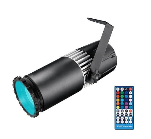 LED Pinspot Light,SENLAN 15W RGBW 4-in-1 SMD 5050 LED Beam Light with IR Remote Controller (Manual Focus)