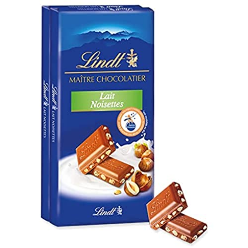 Lindt - Lot de 2 Tablettes MAÎTRE CHOCOLATIER - Chocolat au Lait Noisette, 2x100g