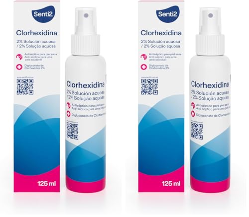 Senti2 Clorhexidina Solución Antiséptica para Piel, 2% Digluconato de Clorhexidina, Solución Acuosa, 125ml (Paquete de 2)