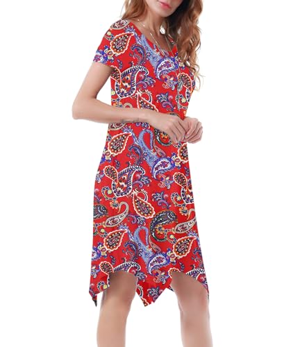 Image of Women Casual Loose Soft Crewneck Short Sleeve Pockets Swing T-Shirt Dress