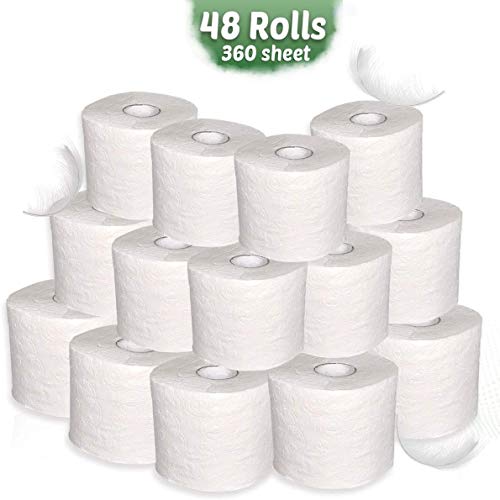 Premium Toilet Paper Family Value Size 360 Sheets Soft White Standard Tissue Roll 2 Ply for Home Bathroom Bath Restroom Skin Friendly (48 Pack)