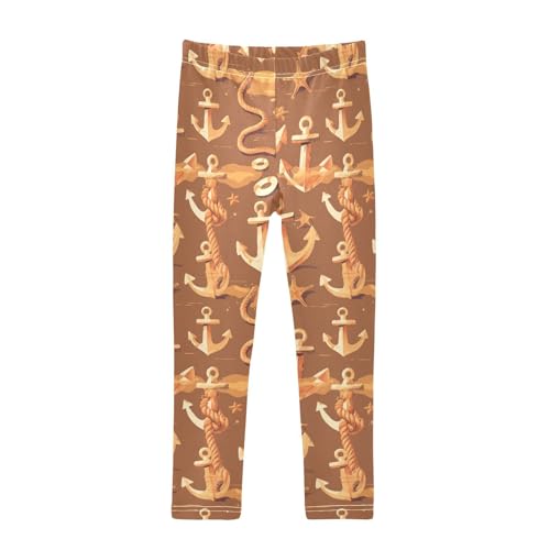 KLL Anchors and Ropes Brown Little Girls Active Leggings Stretch Full Length Sweatpants Gym