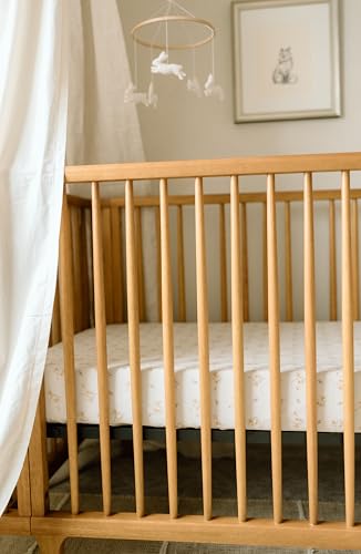 Image of Oilo Crib Sheet, Breathable, Fitted, Organic Cotton Jersey, 300-Thread, Machine Wash, Fits Standard Crib (28 inch x 52 inch x 9 inch), Toddler Bedding, Heirloom Organic Collection, Dainty Floral