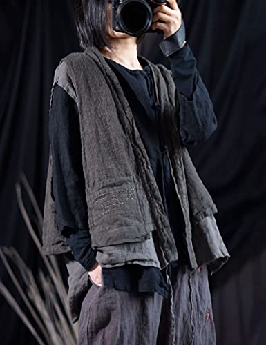 NFYM Women's Linen Vest Sleeveless Open Front Kimono Cardigan Hippie Vintage Waistcoat with Pockets2