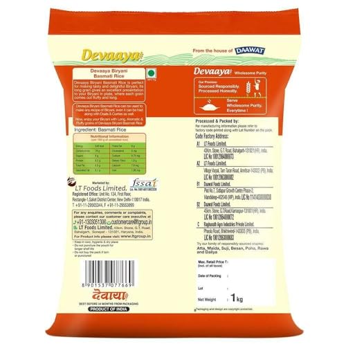 Image of Daawat Devaaya Biryani Basmati Rice, 1 kg Pouch