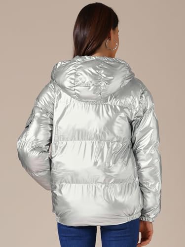 Allegra K Women's Metallic Coats Winter Holographic Shiny Party Puffer Jacket with Hood4