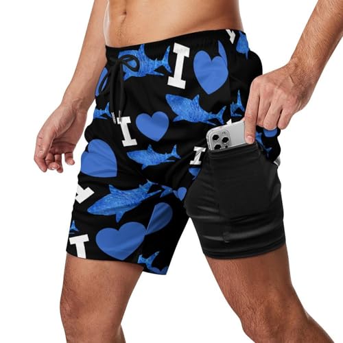 I Love Sharks Beach Shorts for Men Swim Trunks Quick Dry Swim Shorts with Compression Liner Pocket2