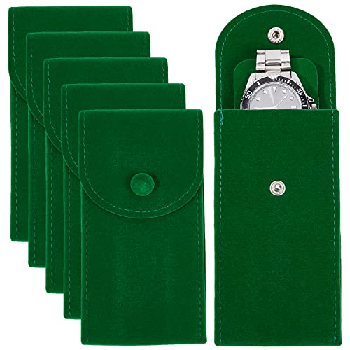 NBEADS 6 Piezas Bolsa de Terciopelo para Reloj, Bolsa de Almacenamiento de Reloj de Lujo, Bolsa de Regalo con botón a presión para Organizador de Relojes de joyería, Verde, 13x6.7cm