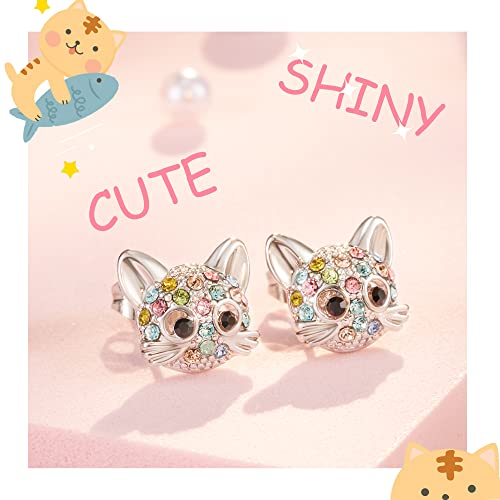 Cat Stud Earrings Hypoallergenic Cat Gifts Cubic Zirconia Earrings For Teens Girls Women Cat Lovers #TOP2