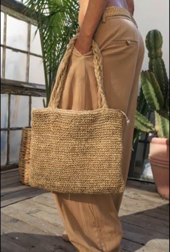 Bolso tote de hombro tejido a mano en cáñamo natural miniatura 7