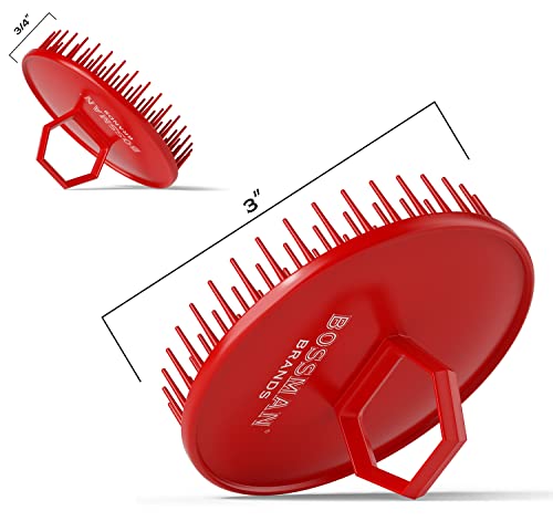 Bossman Scalp Massager And Shampoo Shower Brush - Head Scrubber - Beard Exfoliator - Hair And Beard Dandruff Control (Red) #TOP6