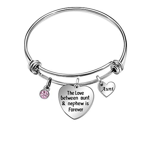 JQFEN Aunt Gifts Aunt Bracelet from Nephew Charm Crystal Bracelet for Aunt - The Love Between Aunt and Nephew is Forever Mothers Day Present for Aunt