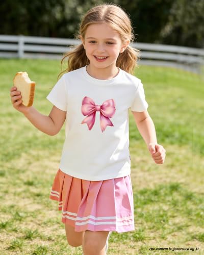 Image of Betusline Girls Skirt Set JK School Uniform 2-Piece Outfit - Short Sleeve & Webbing Solid Skirt,4-14Y
