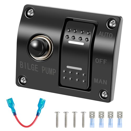 KTZCTPCA 3-Way Bilge Pump Switch Panel, Control DC 12V/24V Bilge Pump with LED Lights, Bilge Pump Rocker Switch Built in 15A Circuit Breaker, Waterproof Switch for Auto Bilge Pump Float Switch