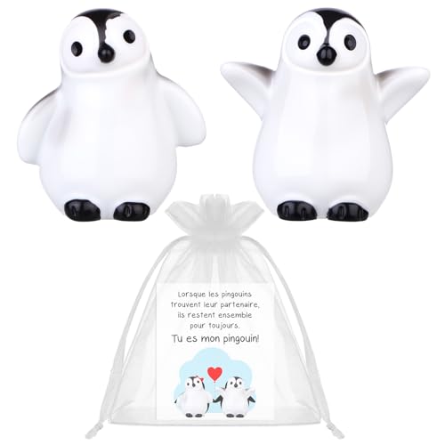 Kklolai Idee Cadeau Pingouin Cadeau Couple Copain Copine Figurine de Pingouin à câliner à la Poche accompagnée de Cartes pour Femmes Hommes épouse Mari Amoureux...