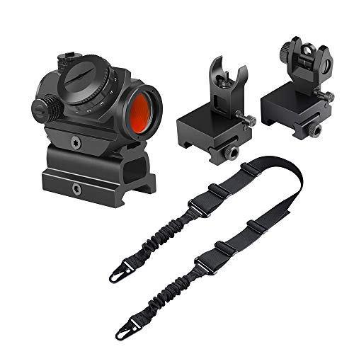 Feyachi RDS-22 2MOA Micro Red Dot Sight with Flip Up Rear Front and Iron Sights and L46 Two Points Rifle Sling
