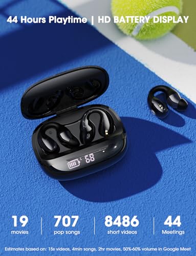 Image of YUMONDEAR Open Ear Earbuds, Clip On Earbuds Wireless with 44H Playtime & Charging Case, Bluetooth 5.4, IP54 Waterproof, Lightweight for Running, Workout, Sports