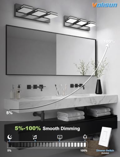 Image of VOLISUN 3 Light Bathroom Vanity Light, 16.15 inch Dimmable Bathroom Light Fixtures Over Mirror, 5 Color Temperatures, 180Rotatable Head, Black LED Vanity Lights for Bathrooms-ETL Certificated
