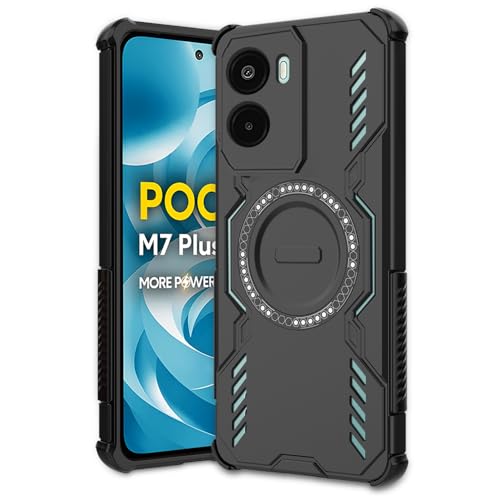 Image of AESTMO Back Case Cover for Poco M7 Plus 5G | Magnetic Case with Built-in Metal Ring | Compatible with MagSafe Accessories | Shockproof Hybrid (PC + TPU, Black)