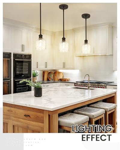 Image of zeyu Bronze Adjustable Pendant Lighting, 2 Pack Hanging Kitchen Lights, 1-Light Farmhouse Glass Pendant Light with Clear Hammered Glass, Oil Rubbed Bronze Finish, ZJF63MIL-2PK ORB