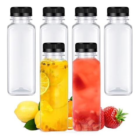 6 Pcs 14 Ounce Plastic Juice Bottle, Bulk Beverage Containers, Drink Containers for Milk, Juice, Drinks Bottle Black Lid Cover